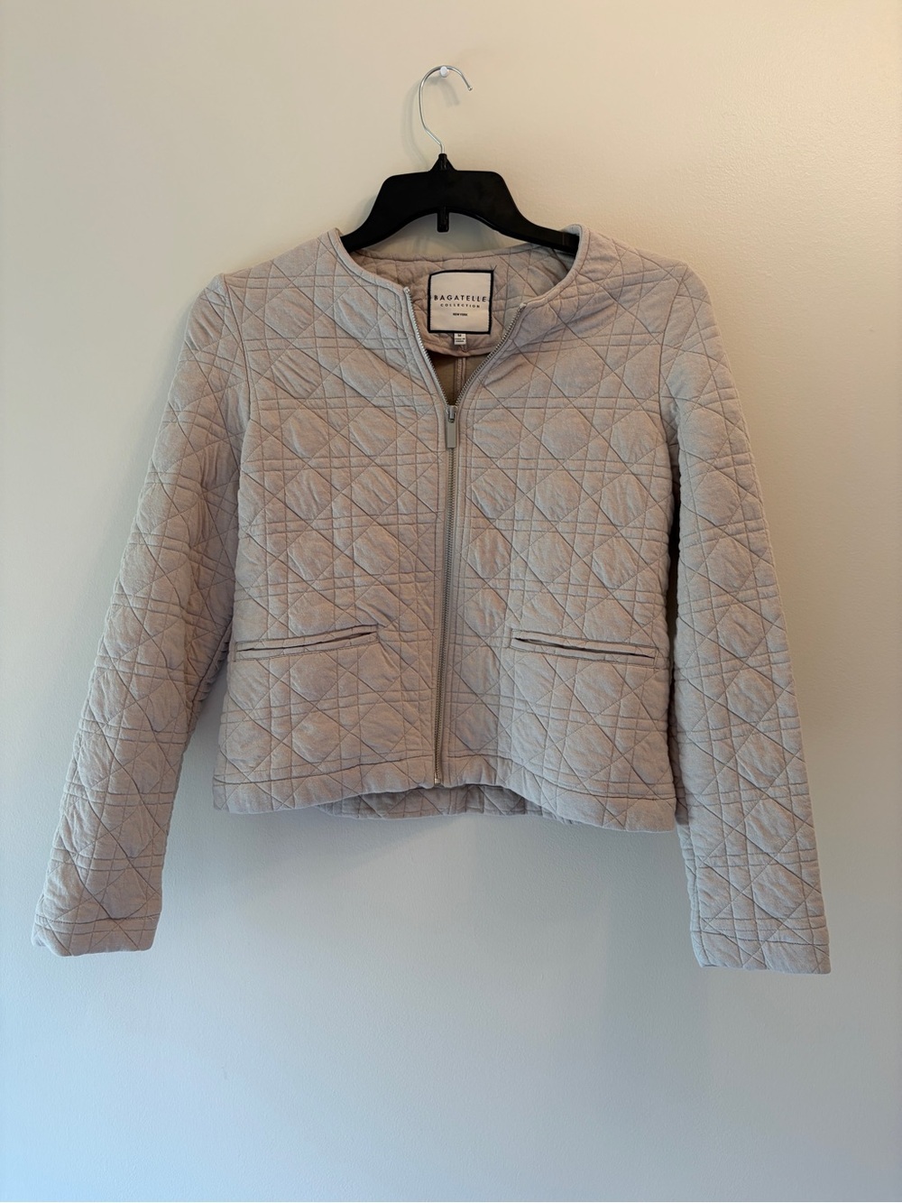 bagatelle Cora Quilted Zip-Front Bomber Jacket in Light Beige